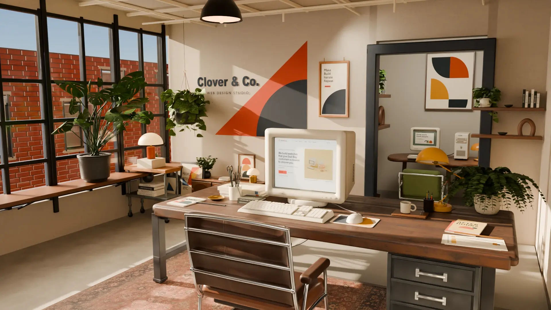 Sunlight across Clover’s furnished 3D studio