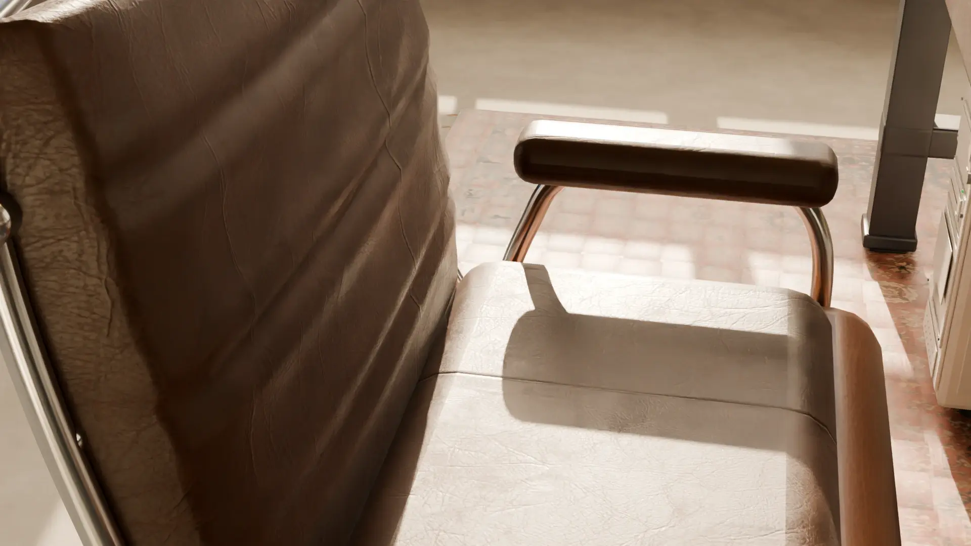Chair, desk and surface details in the Clover studio